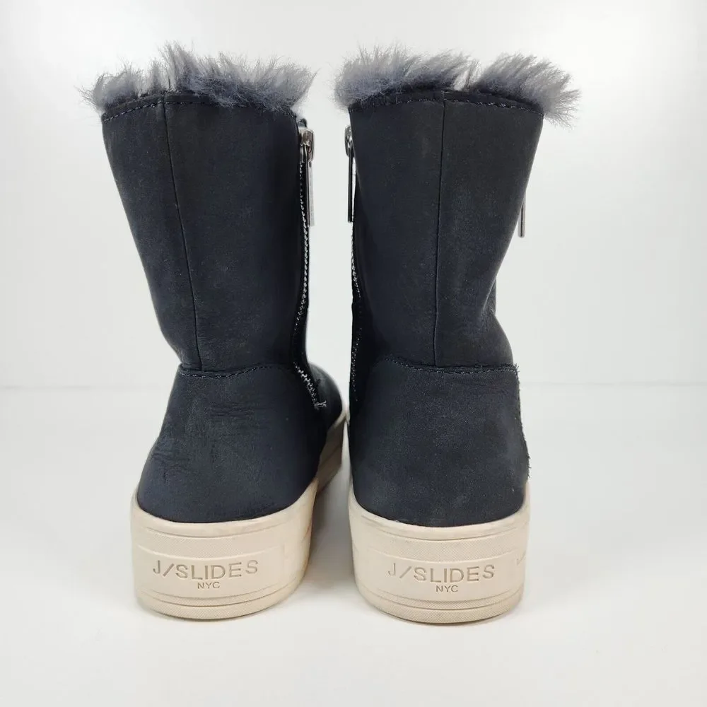 J/Slides NYC Womens Size 7 Henley‎ Navy Platform Boots Shoes Charcoal Gray